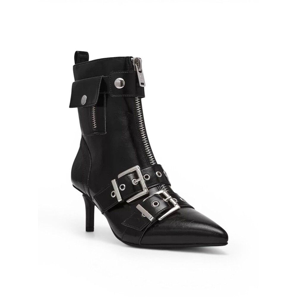 Wild Pair Moonbeam Womens Buckle Booties Black Pointed Toe Heeled Boots Size 5M